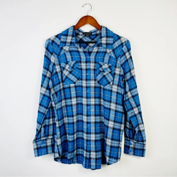 Twentyone Blue Plaid Flannel Button Down‎ Shirt Size Medium - Picture 1 of 6